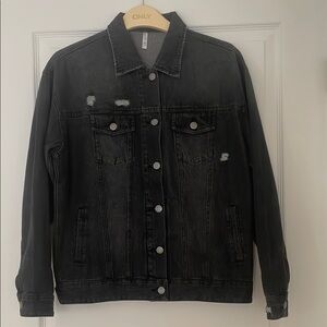 Abibelle Black Oversized Denim Jacket with Distressed Details